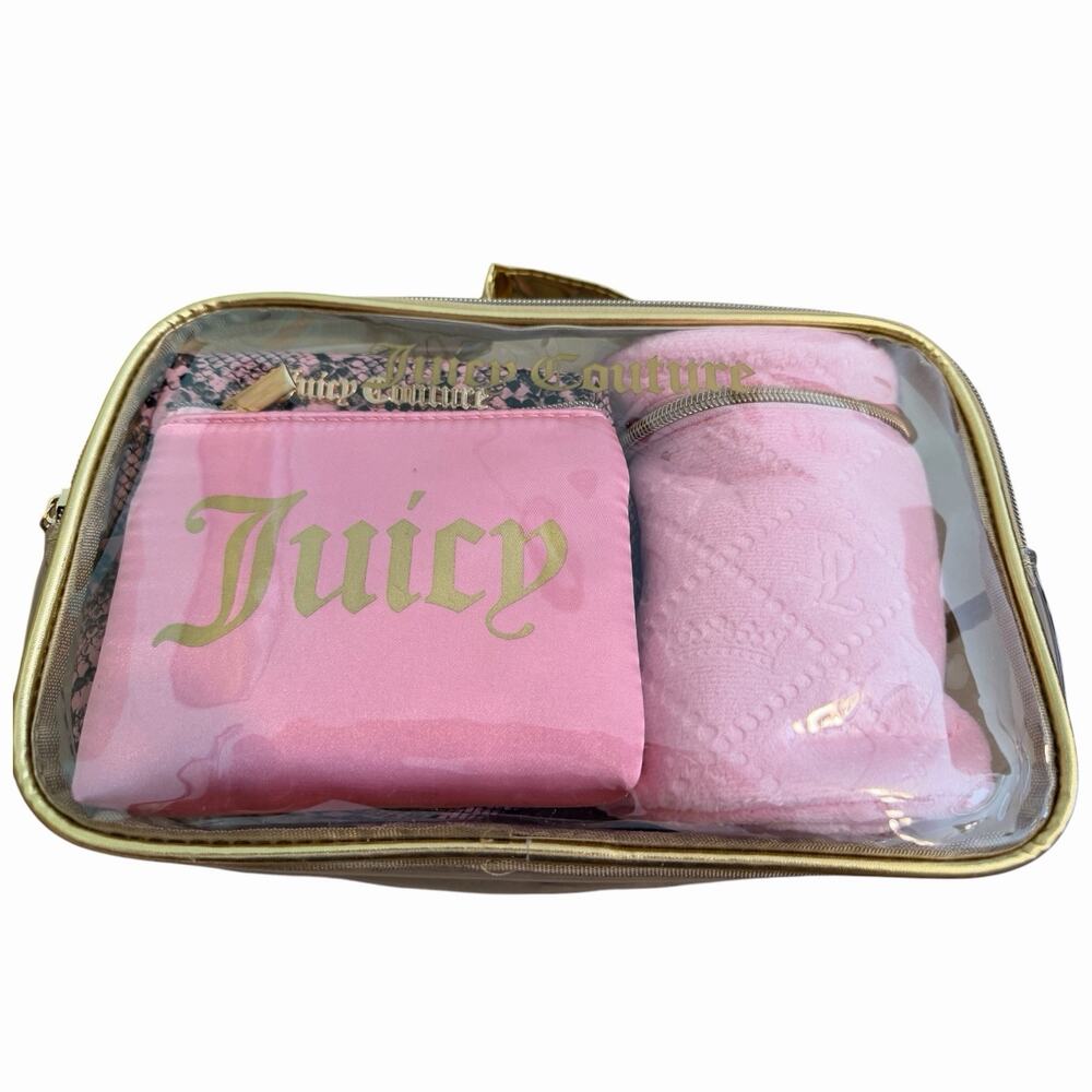 Juicy Couture Nested Travel Cosmetic Bags 4 Piece Set Pink Black Gold NWT - Picture 6 of 7